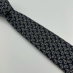 Massimo Dutti Wool Blend Tie Dark Navy Grey 61” Long